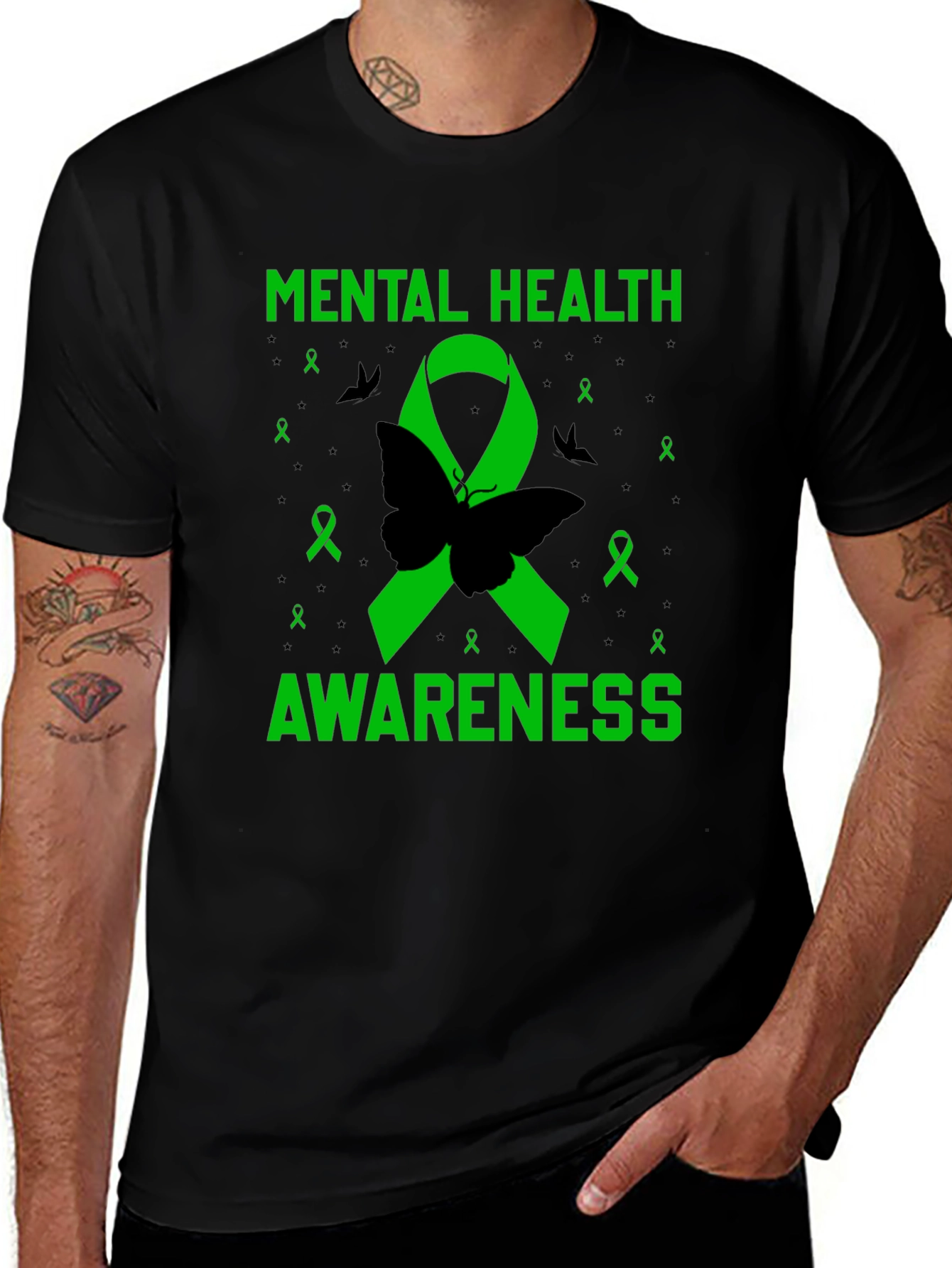 Mental Health Awareness Butterfly Ribbon T-Shirt
