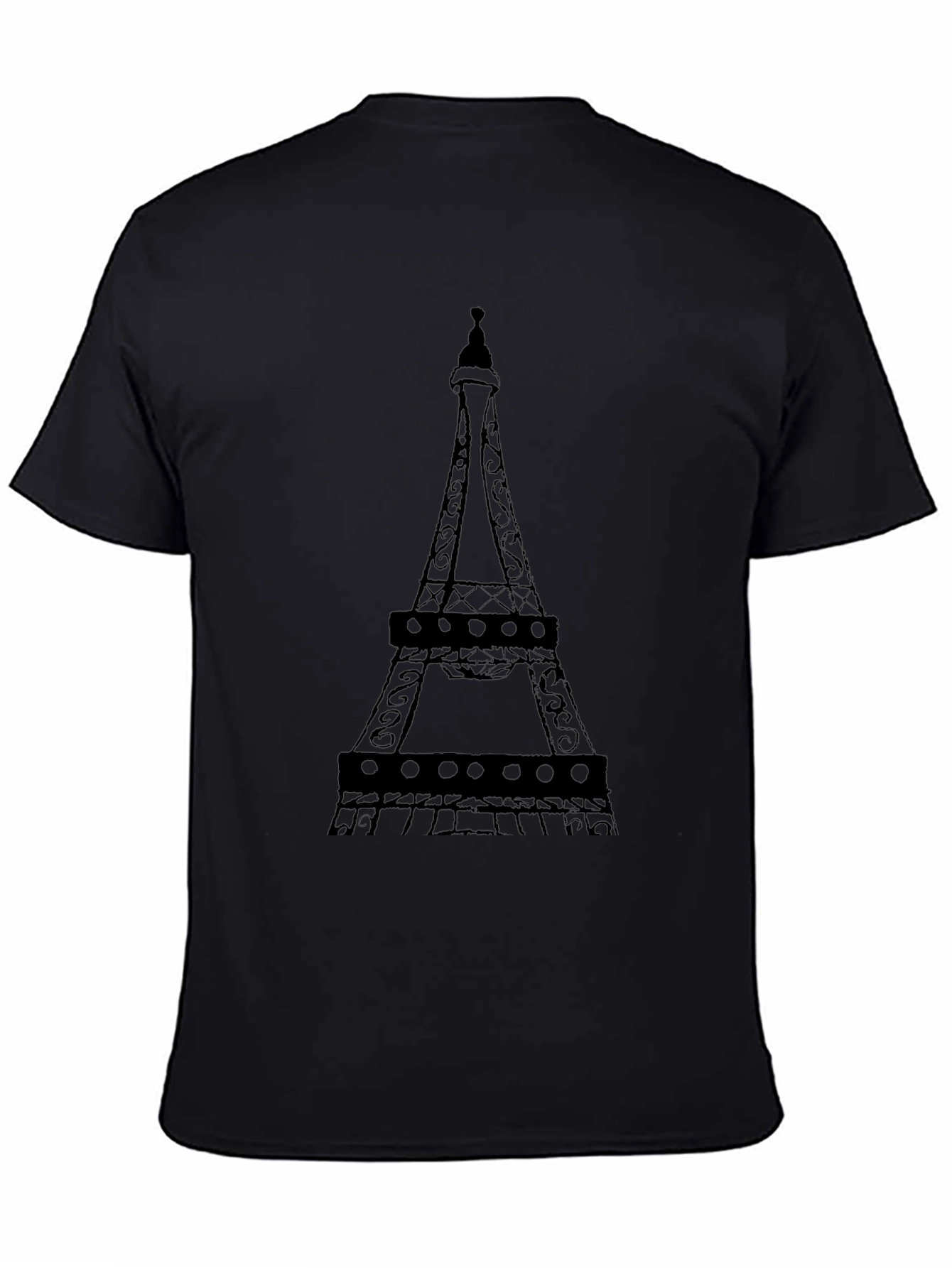 Eiffel Tower Graphic Tee - Black Cotton Casual Top
