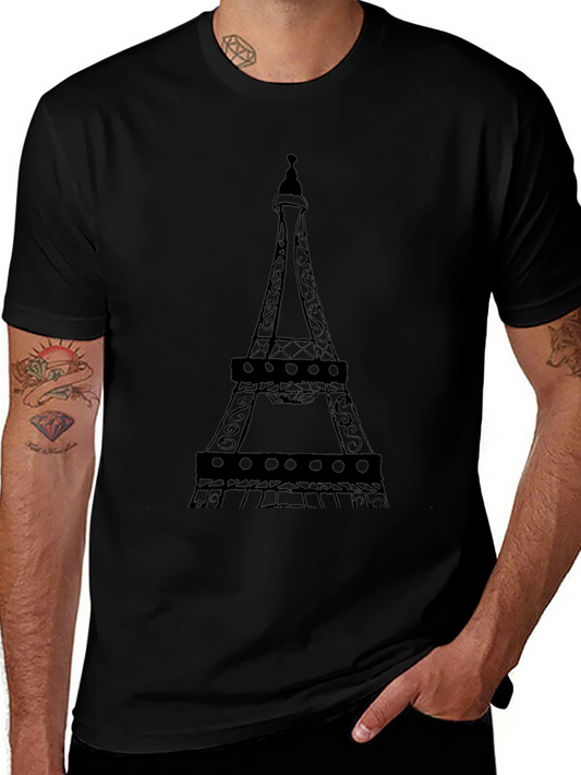 Eiffel Tower Graphic Tee - Black Cotton Casual Top