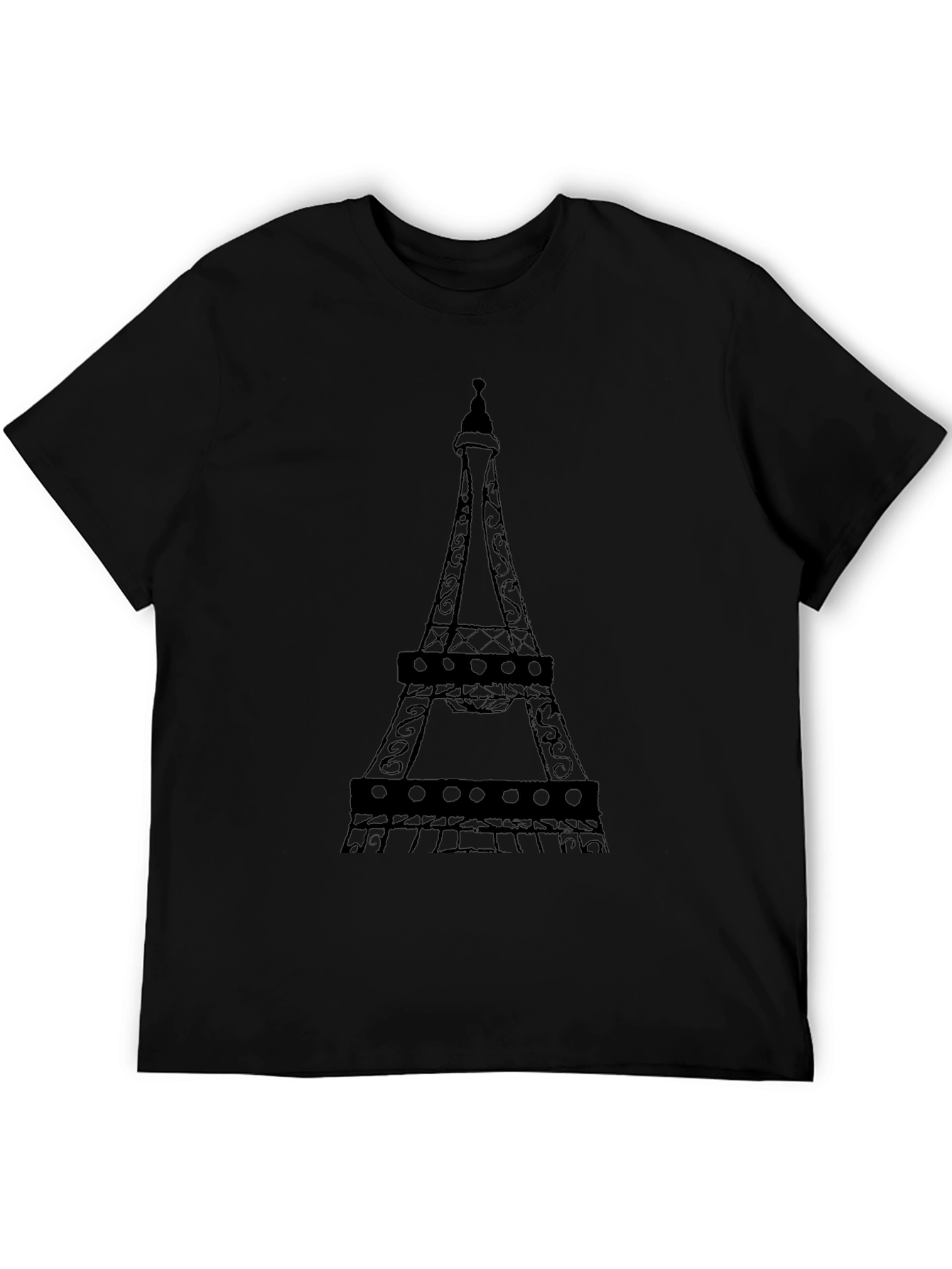Eiffel Tower Graphic Tee - Black Cotton Casual Top