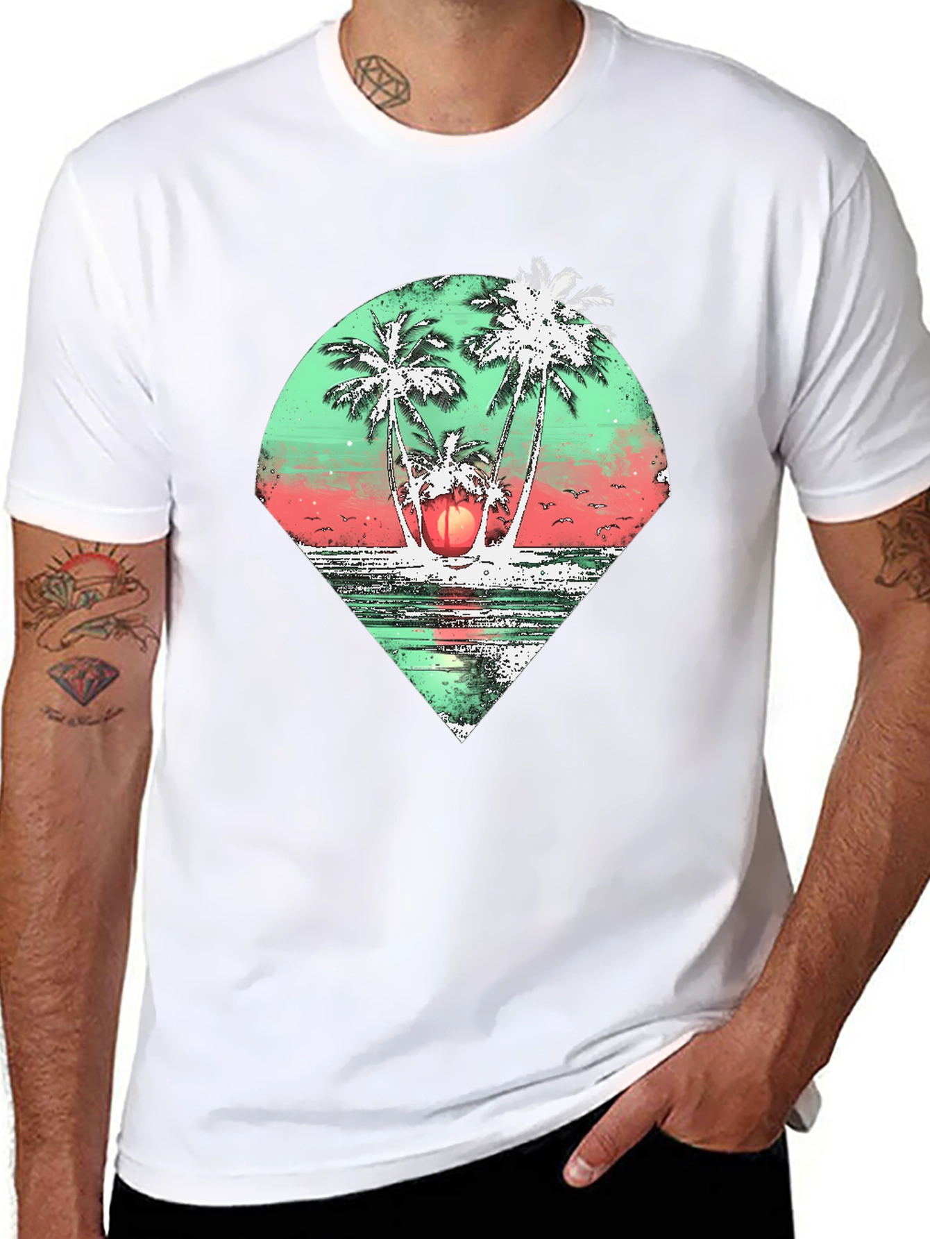 Tropical Palm Tree Graphic Tee - Black