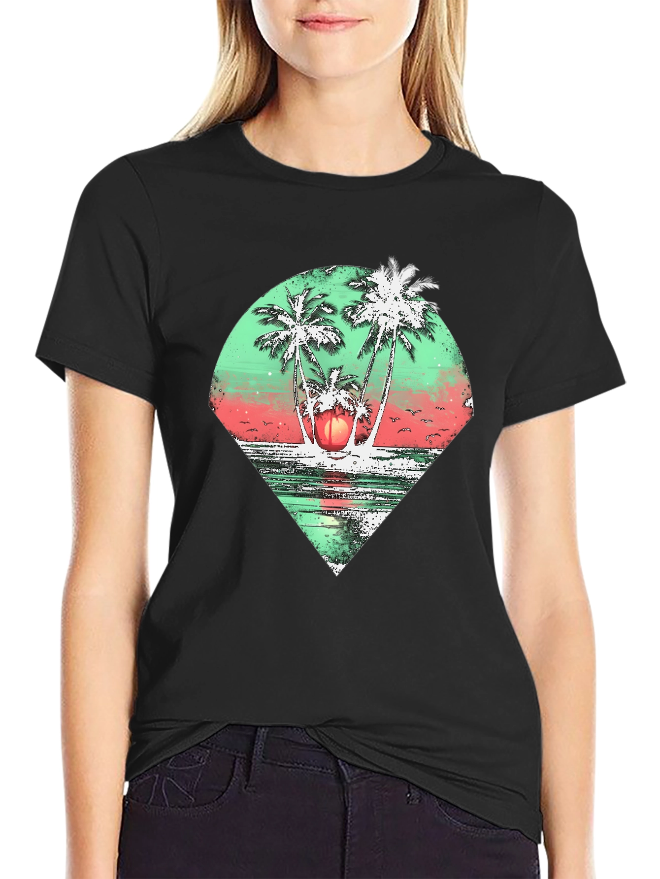 Tropical Palm Tree Graphic Tee - Black