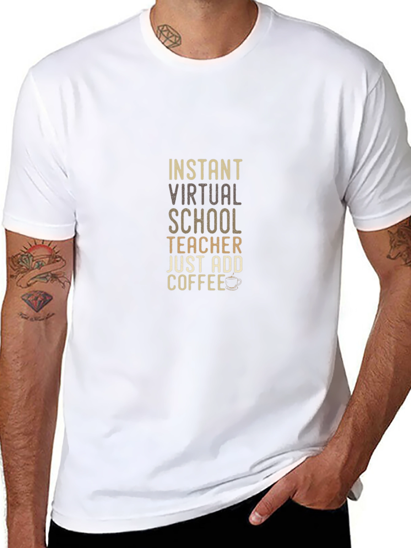 Instant Virtual School Teacher Add Coffee Graphic T-Shirt