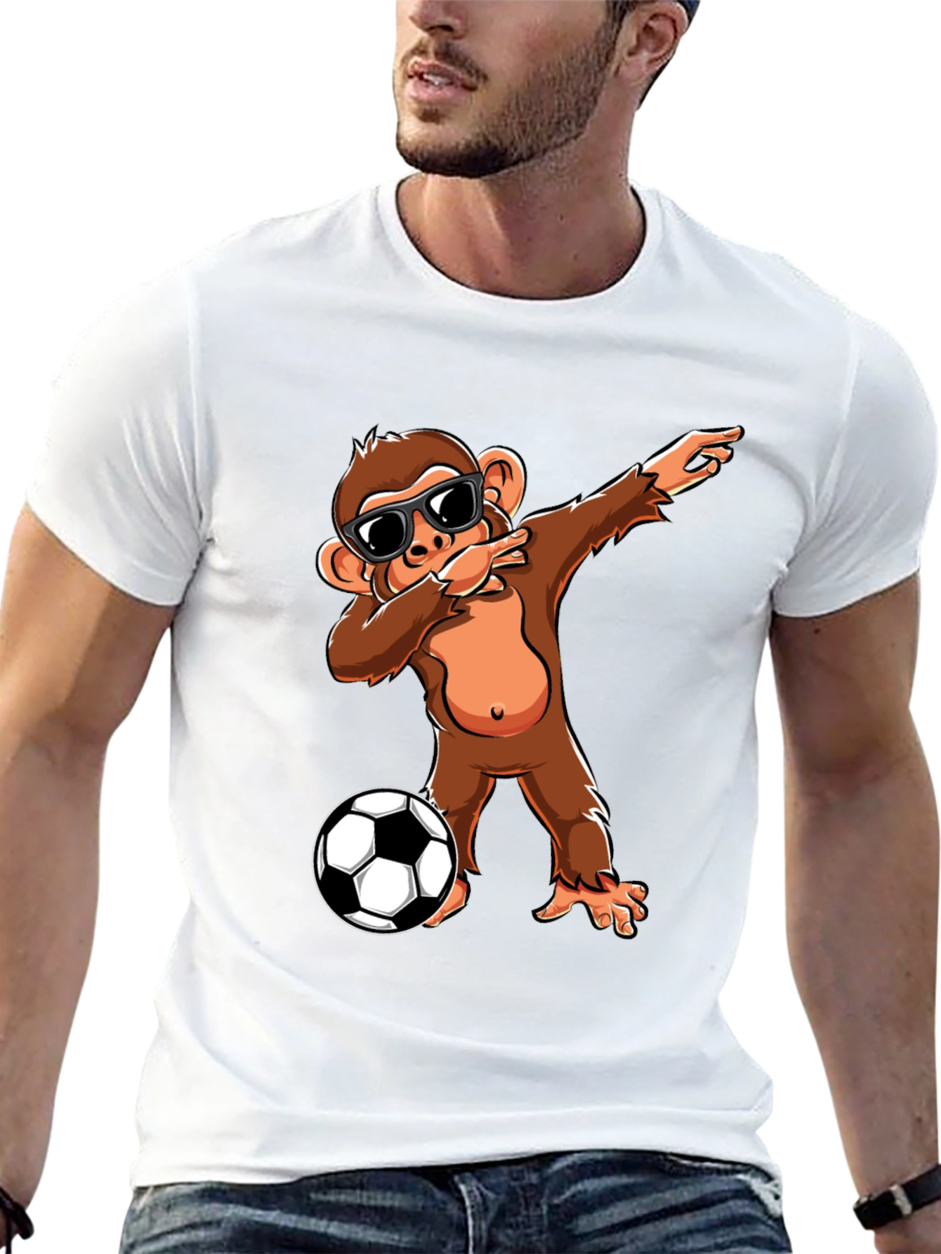 Monkey Dabbing with Soccer Ball Graphic Tee