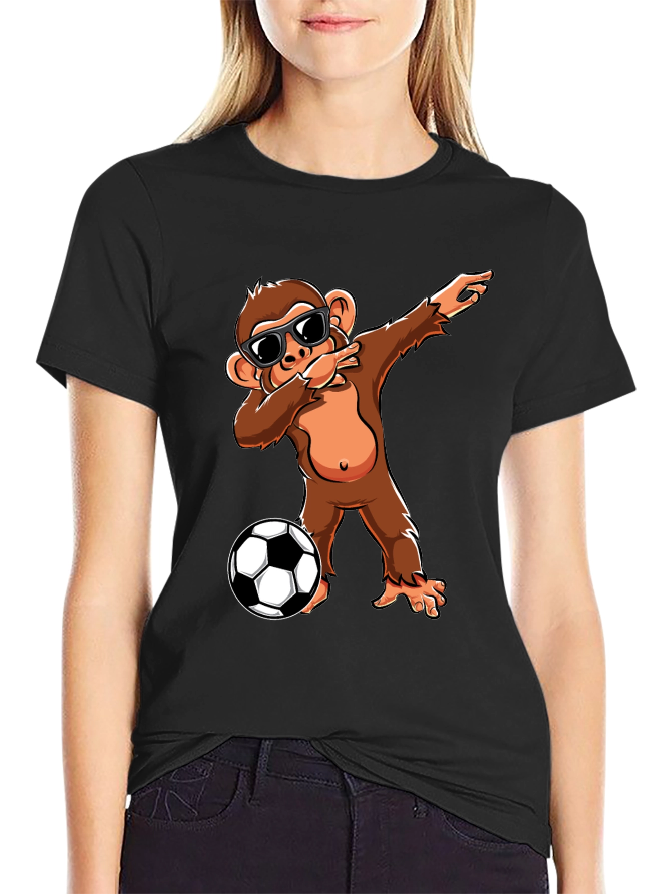 Monkey Dabbing with Soccer Ball Graphic Tee
