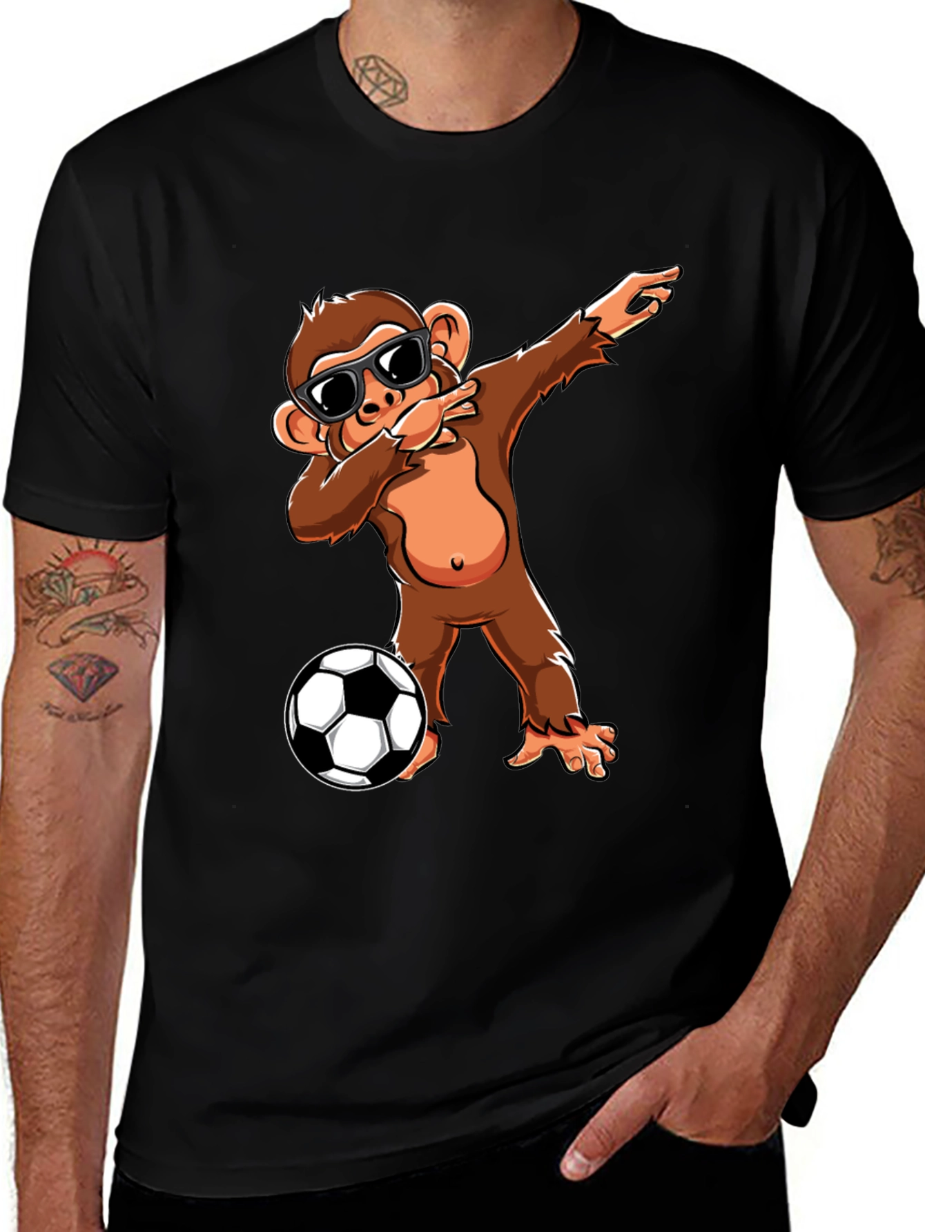 Monkey Dabbing with Soccer Ball Graphic Tee