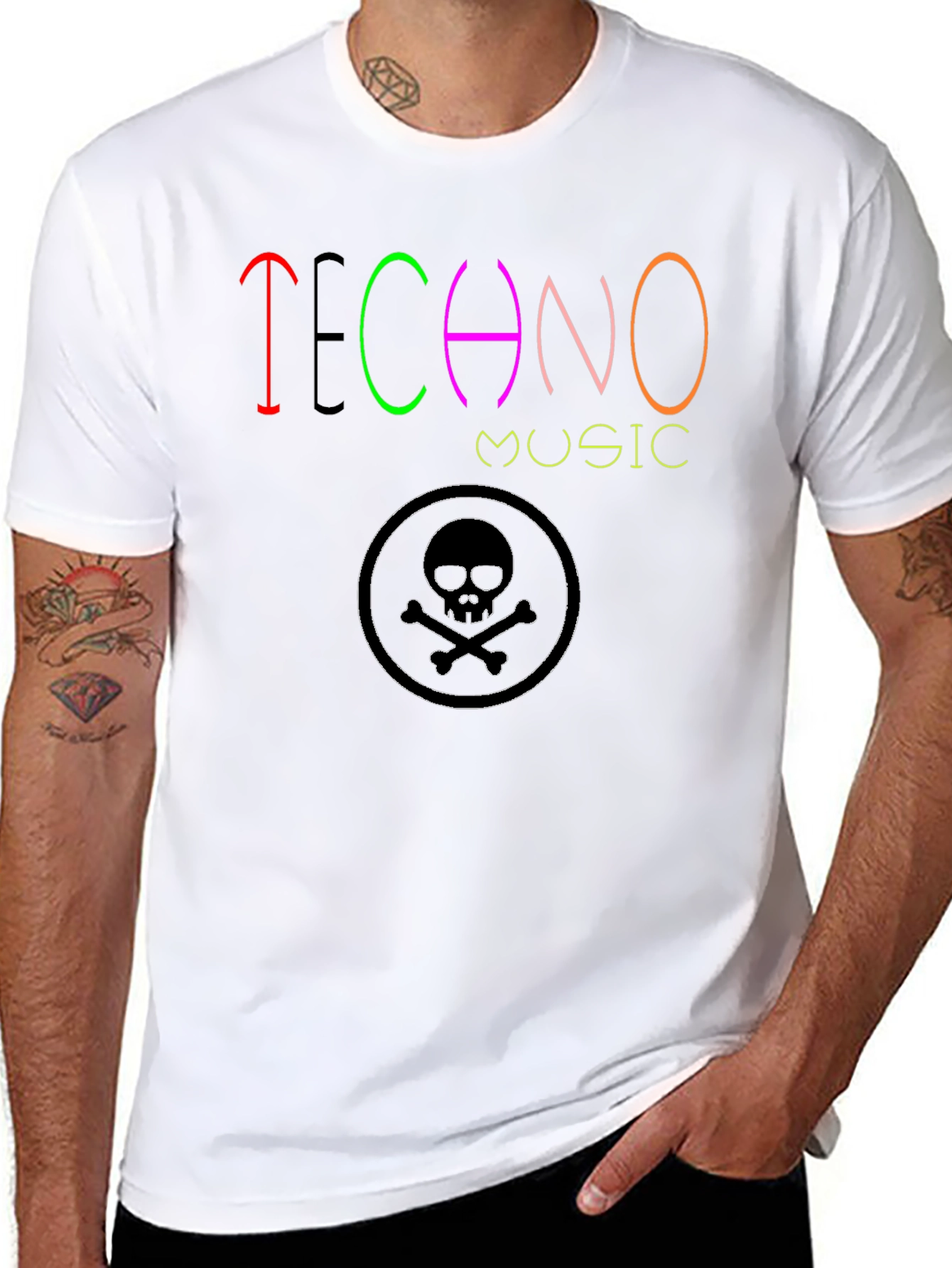 Techno Music Graphic T-Shirt - Skull Design
