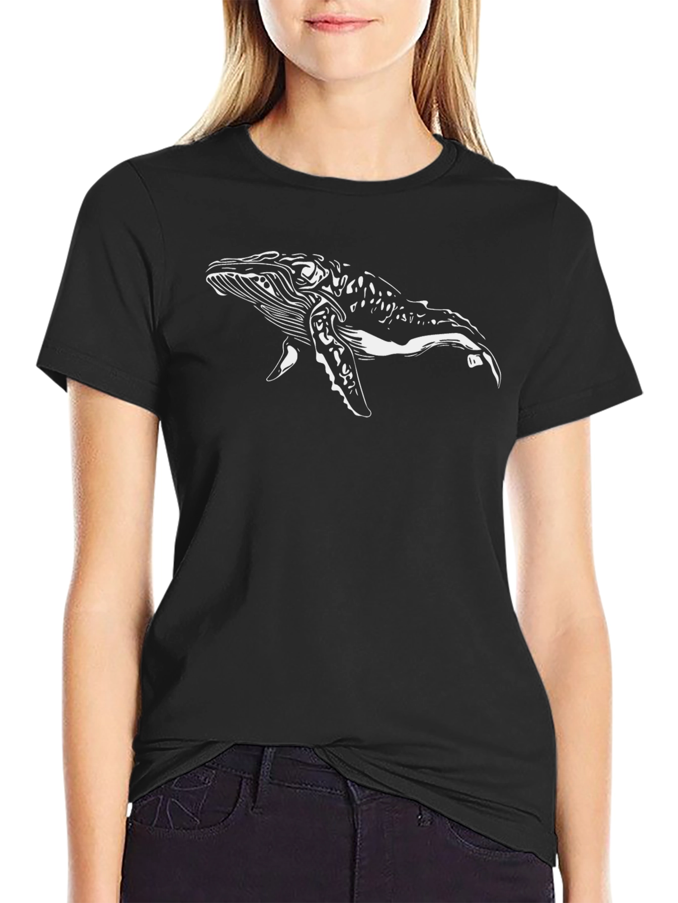 Whale Graphic T-Shirt - Black Crew Neck Tee