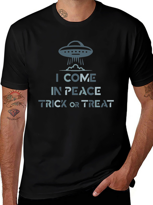 I Come In Peace Trick Or Treat UFO Black T-Shirt
