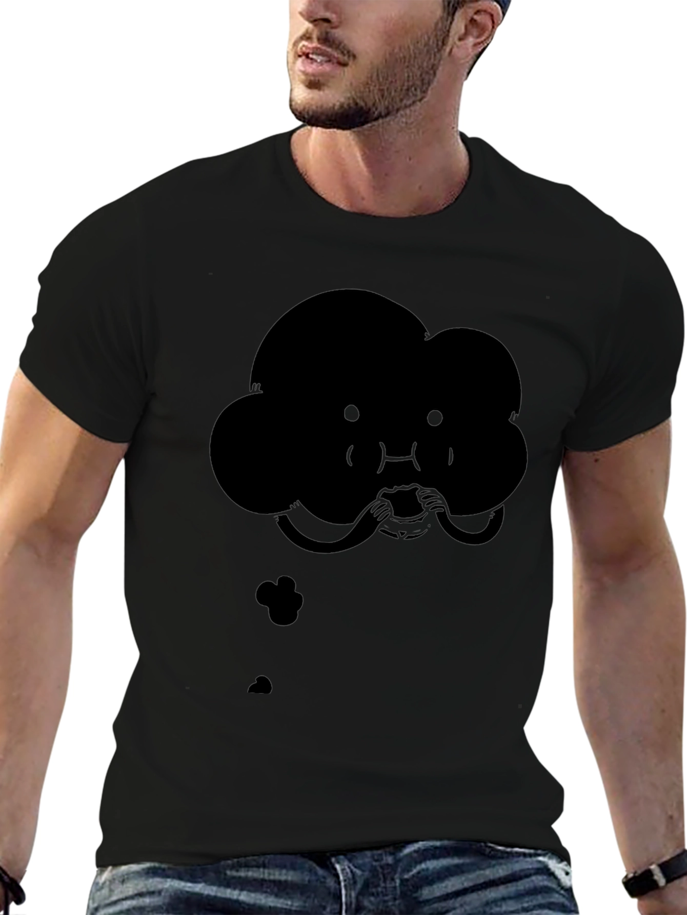 Quirky Cartoon Cloud Eating T-Shirt - Black
