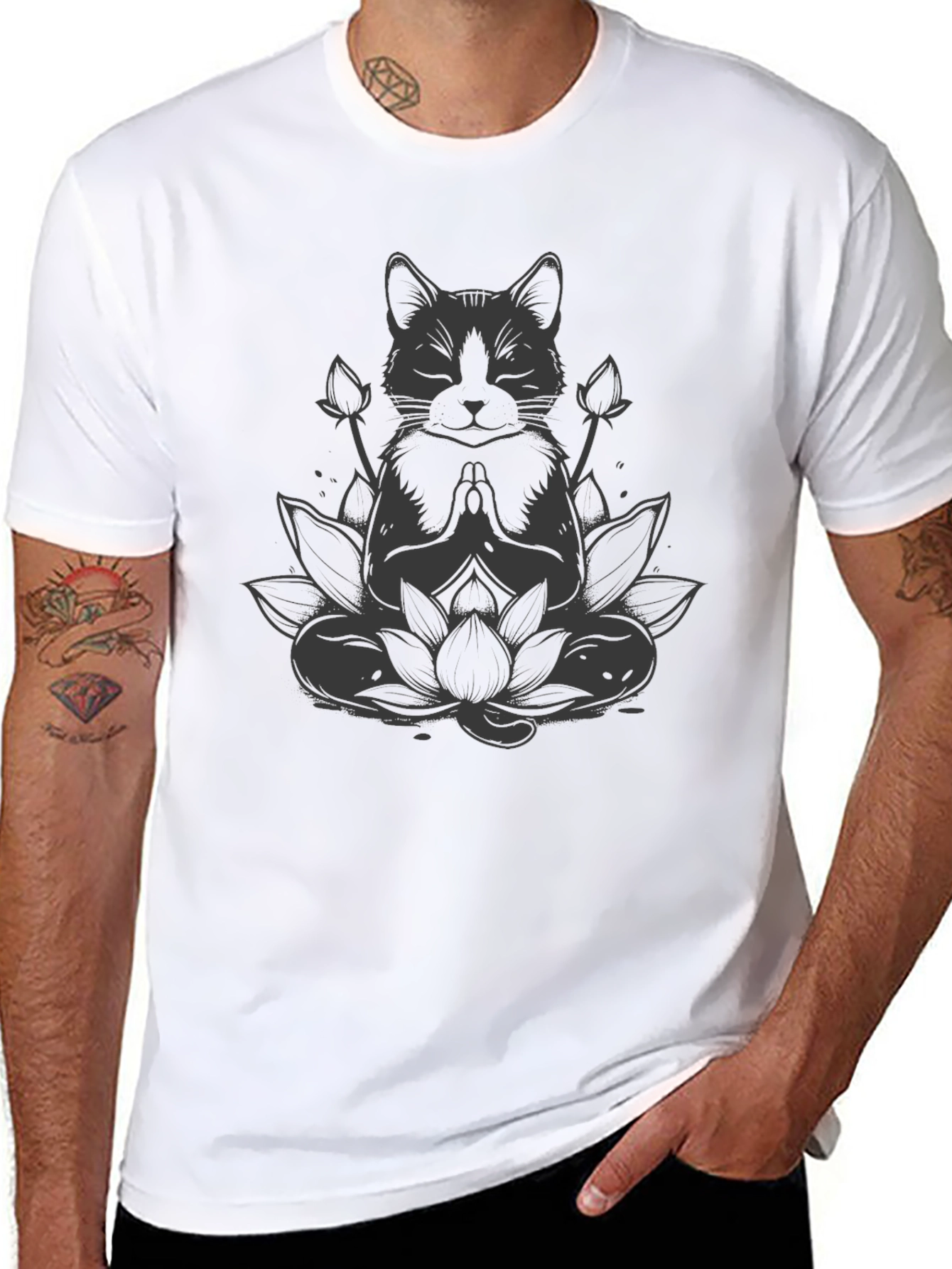 Zen Cat Lotus T-Shirt - Meditating Feline Tee
