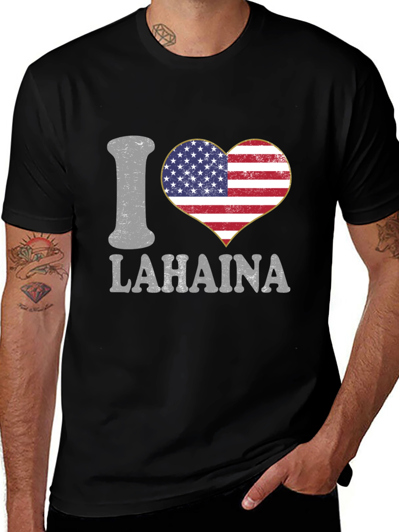 I Love Lahaina American Flag Heart T-Shirt