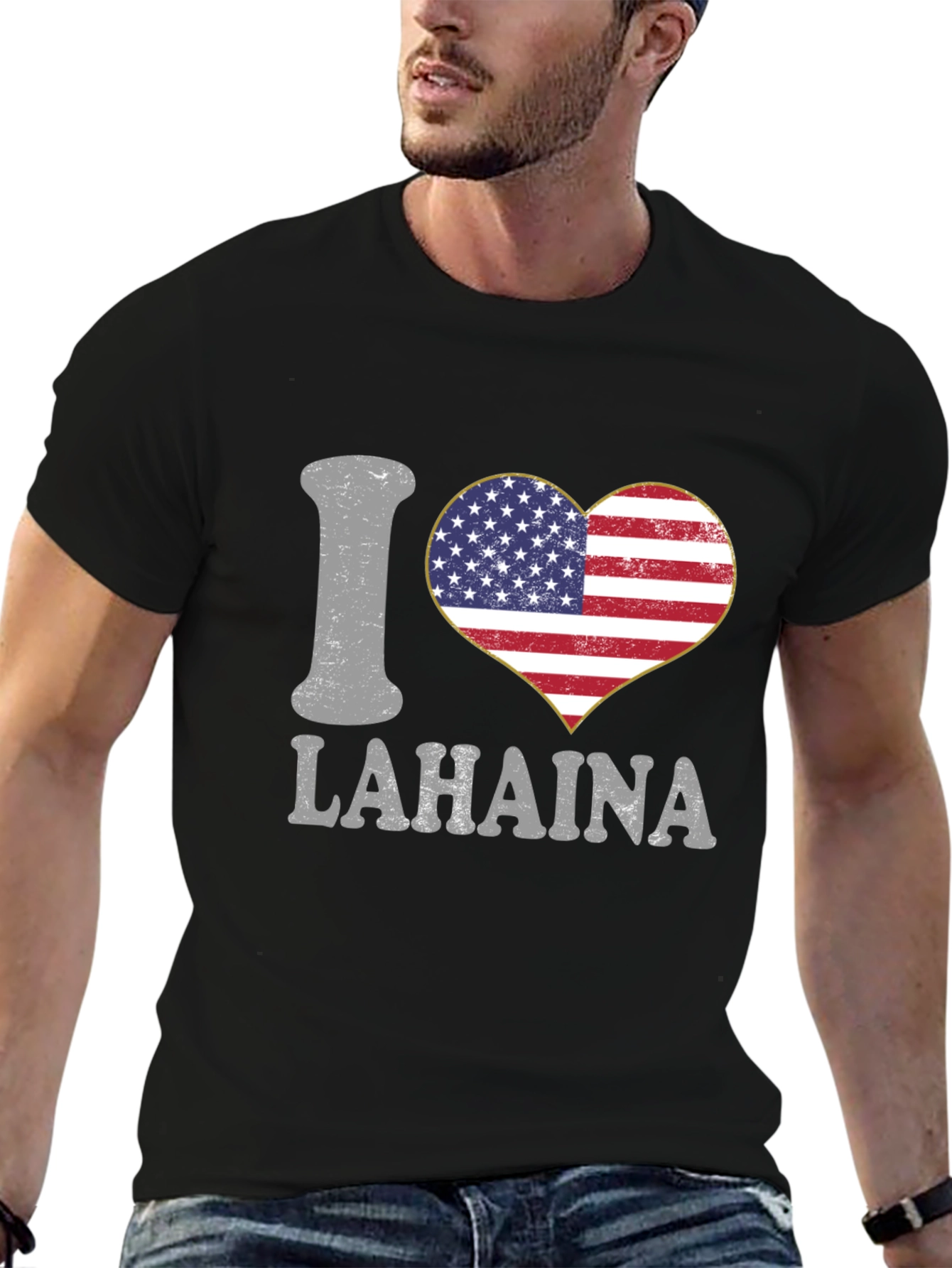 I Love Lahaina American Flag Heart T-Shirt