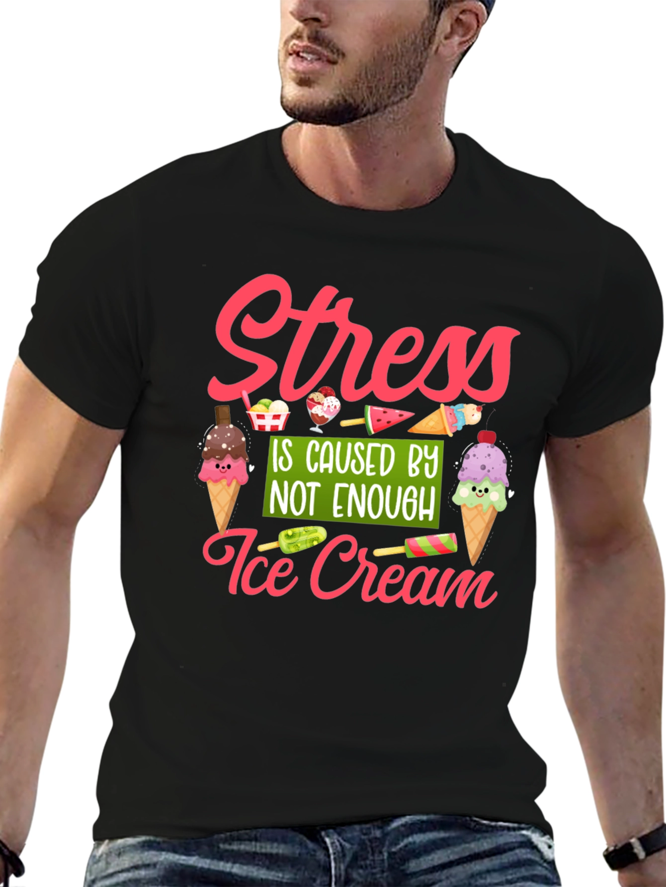 Stress Ice Cream T-Shirt - Unisex Black Tee