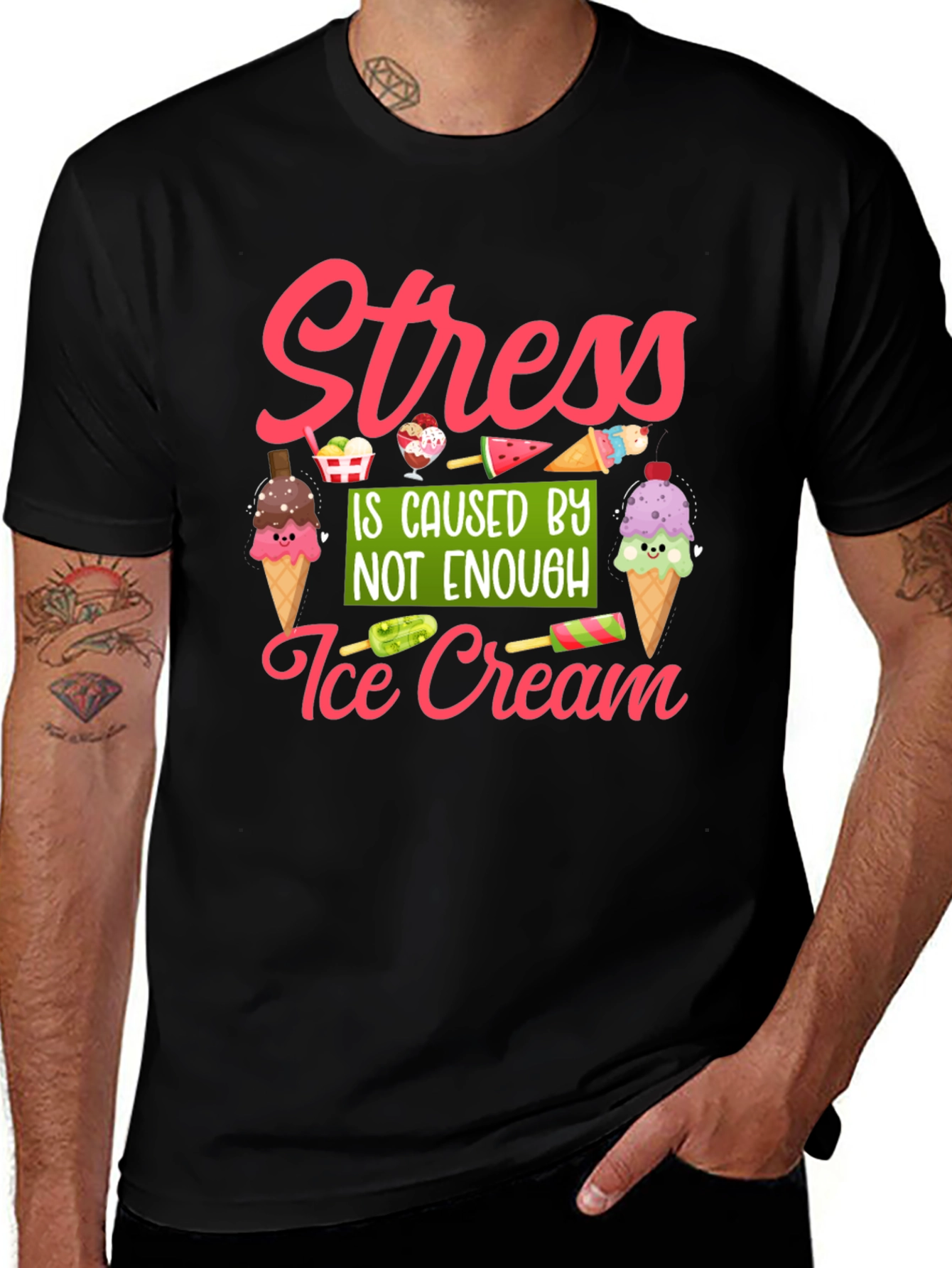 Stress Ice Cream T-Shirt - Unisex Black Tee