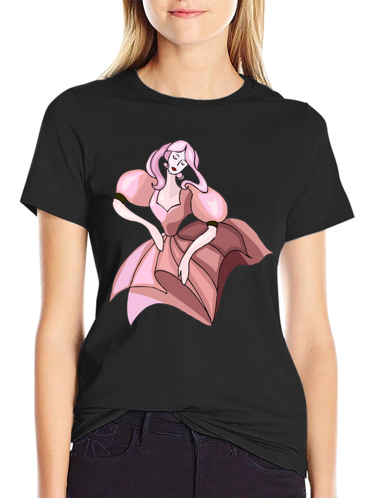 Black T-Shirt with Pink Dress Cartoon