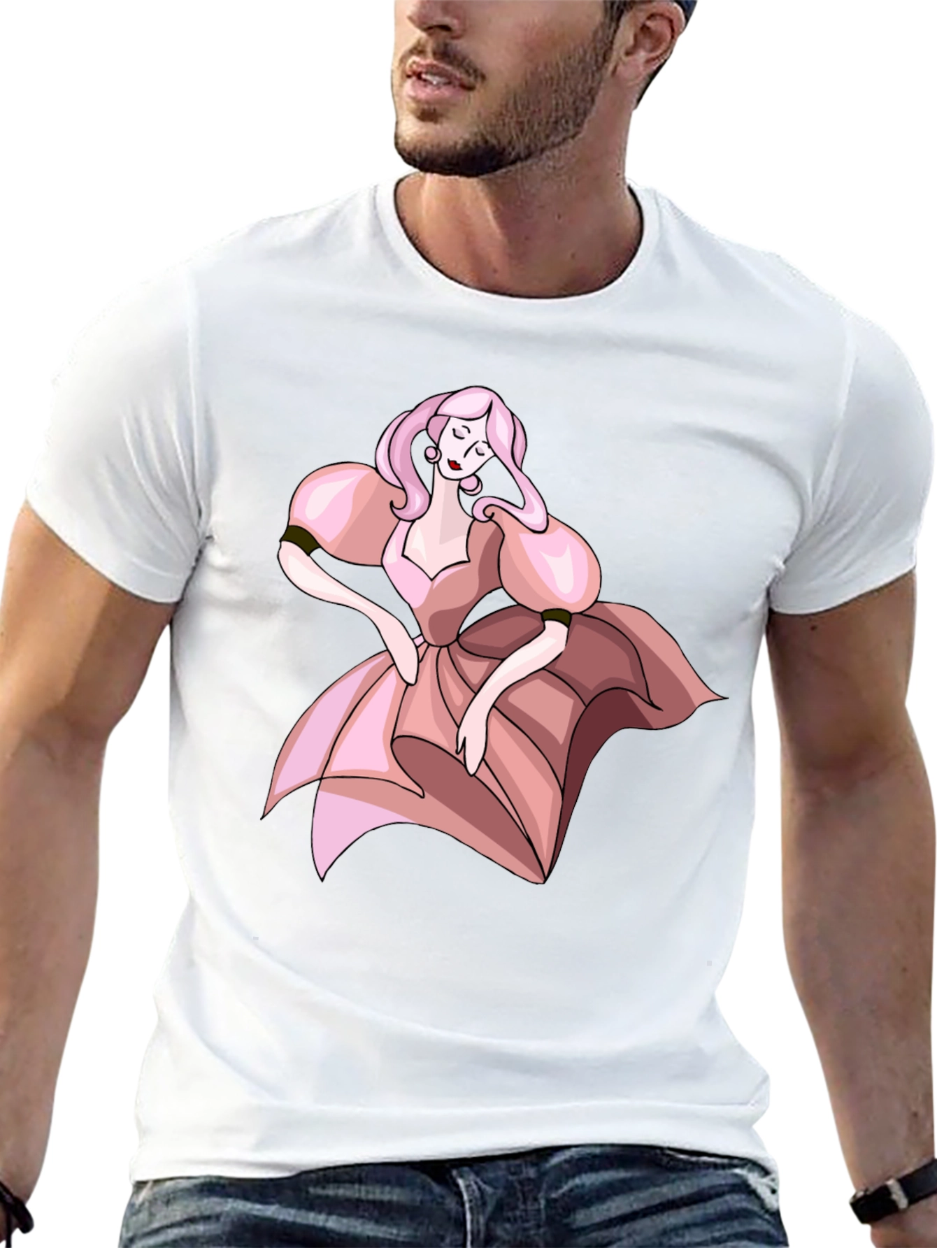 Black T-Shirt with Pink Dress Cartoon