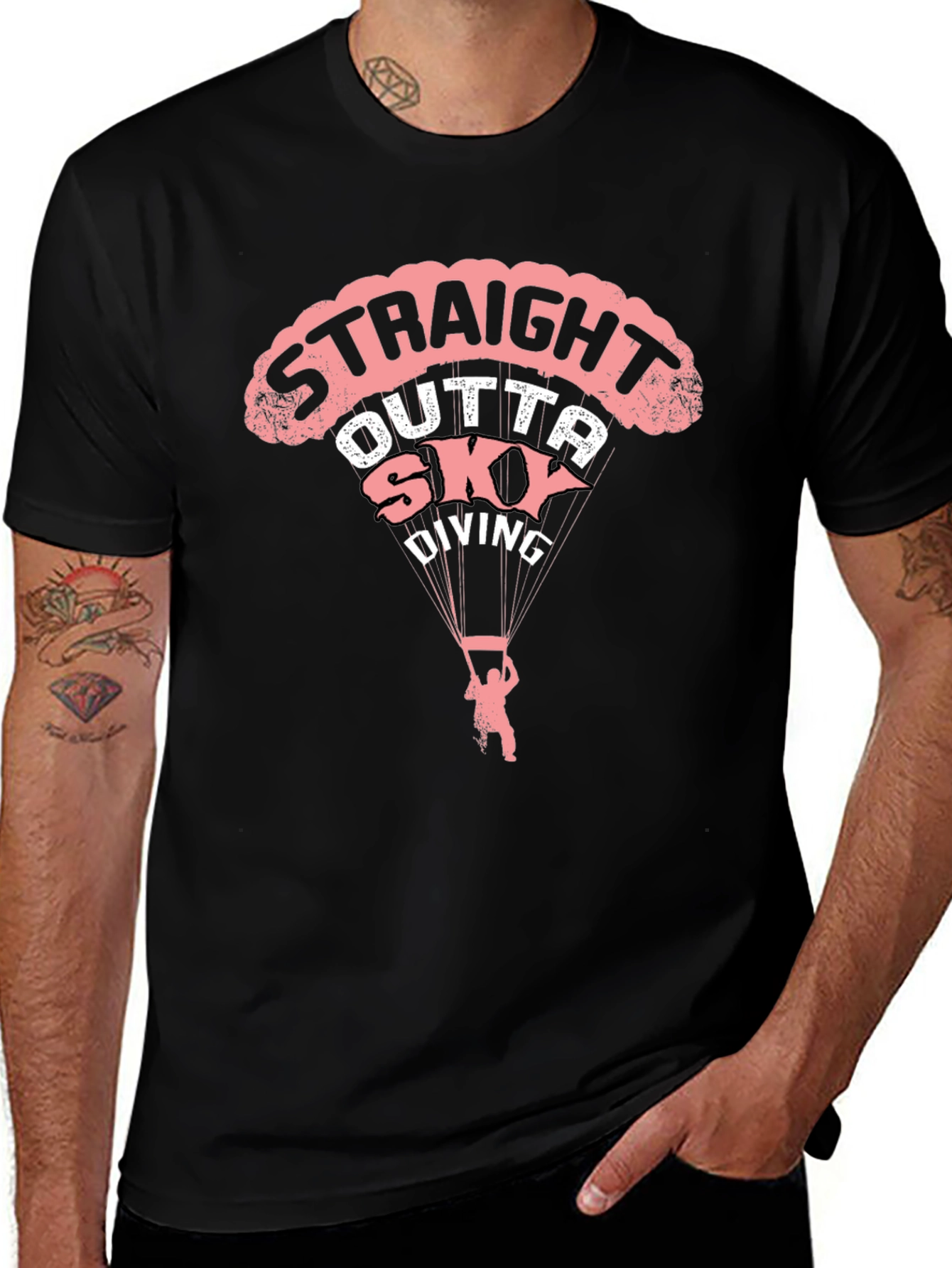 Straight Outta Skydiving Black Graphic Tee