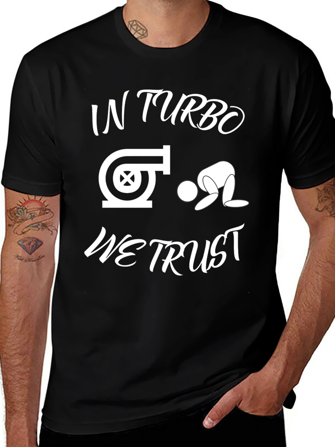 In Turbo We Trust Black Graphic T-Shirt