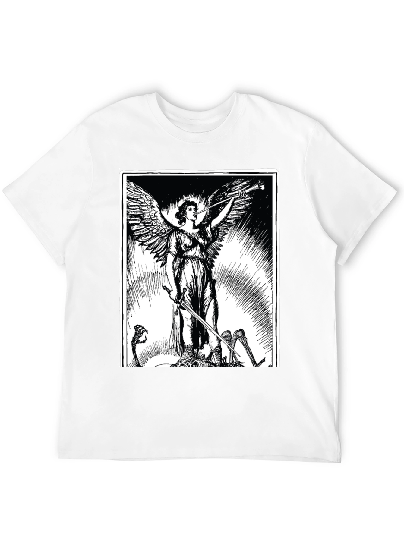 Angel with Sword Graphic Print Black T-Shirt