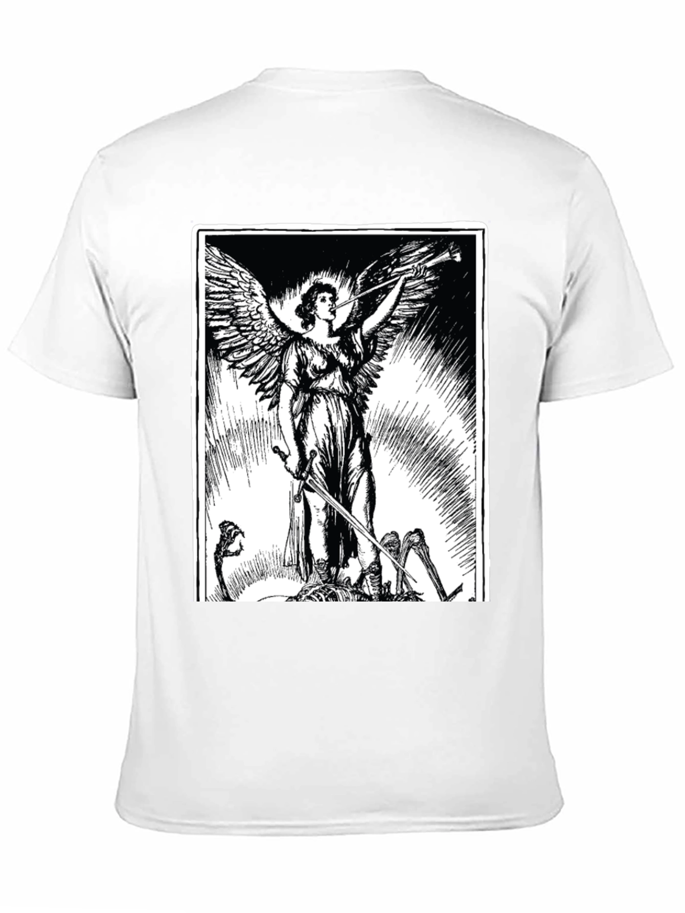 Angel with Sword Graphic Print Black T-Shirt