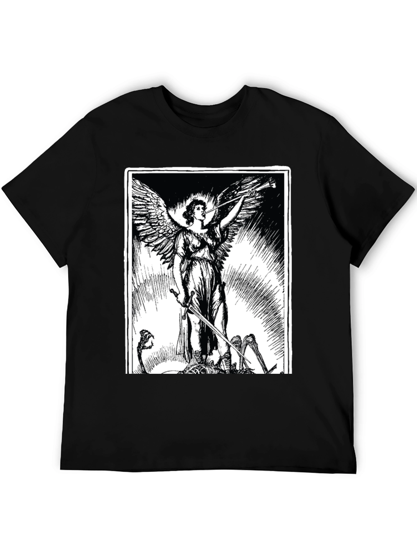 Angel with Sword Graphic Print Black T-Shirt