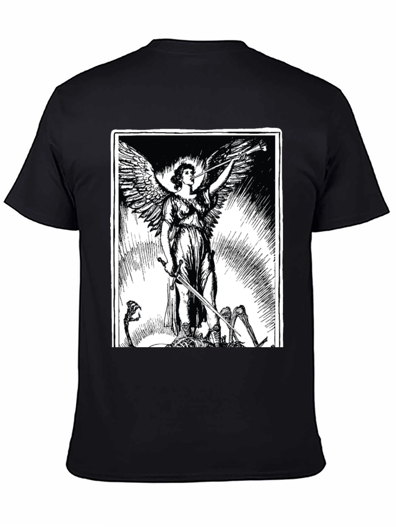 Angel with Sword Graphic Print Black T-Shirt