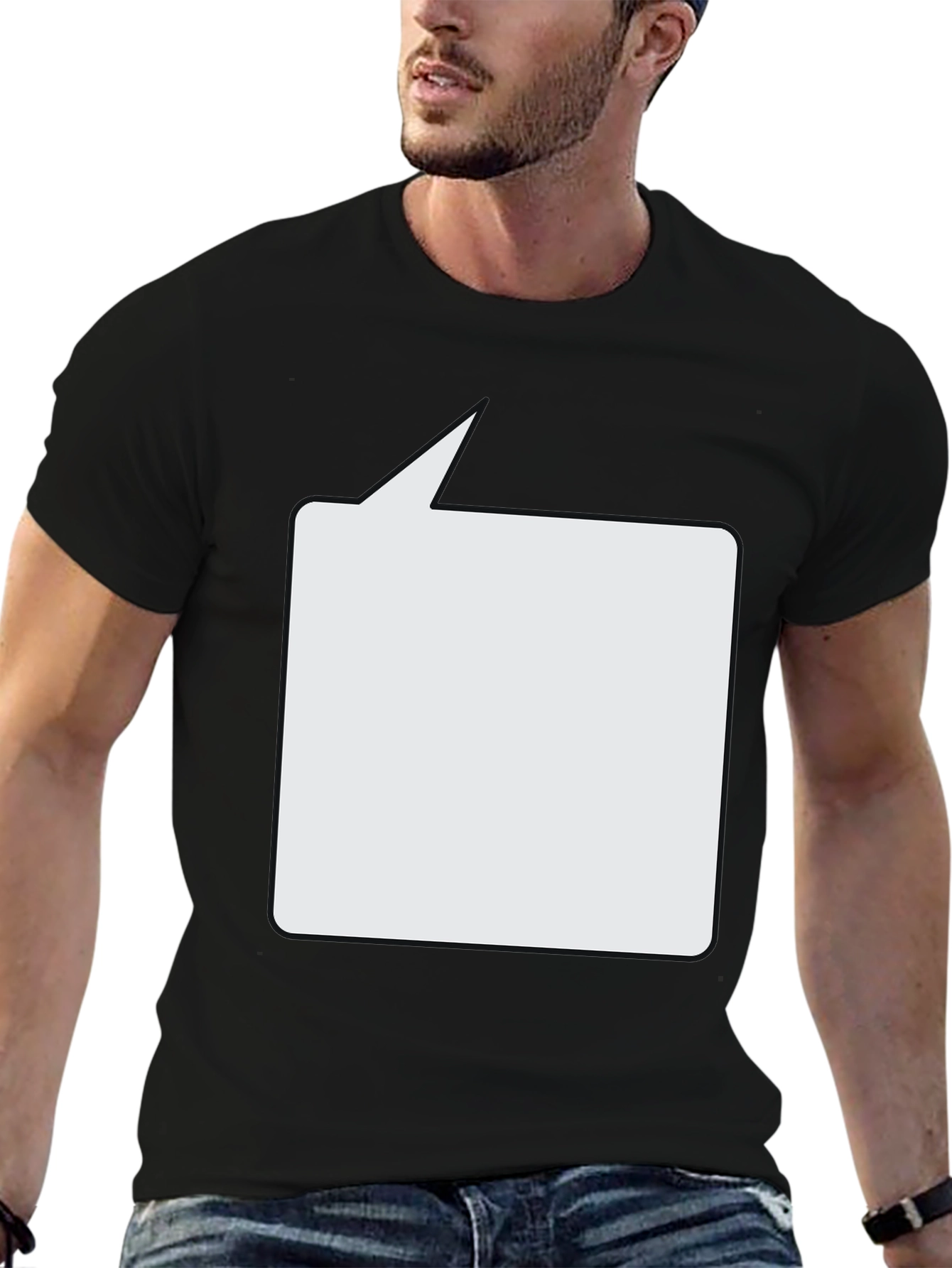 Black T-Shirt with Speech Bubble Design