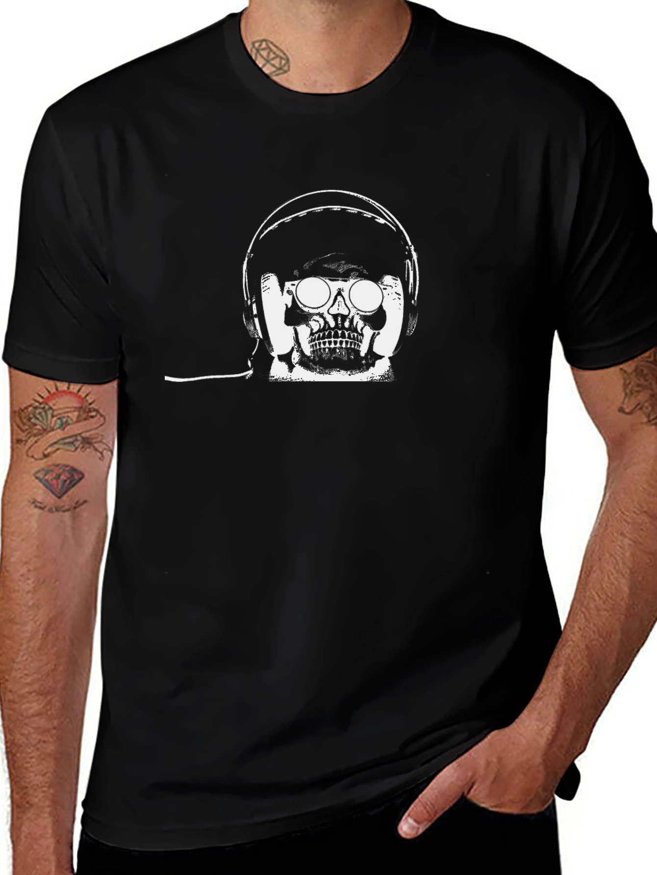 Skull with Headphones Black T-Shirt