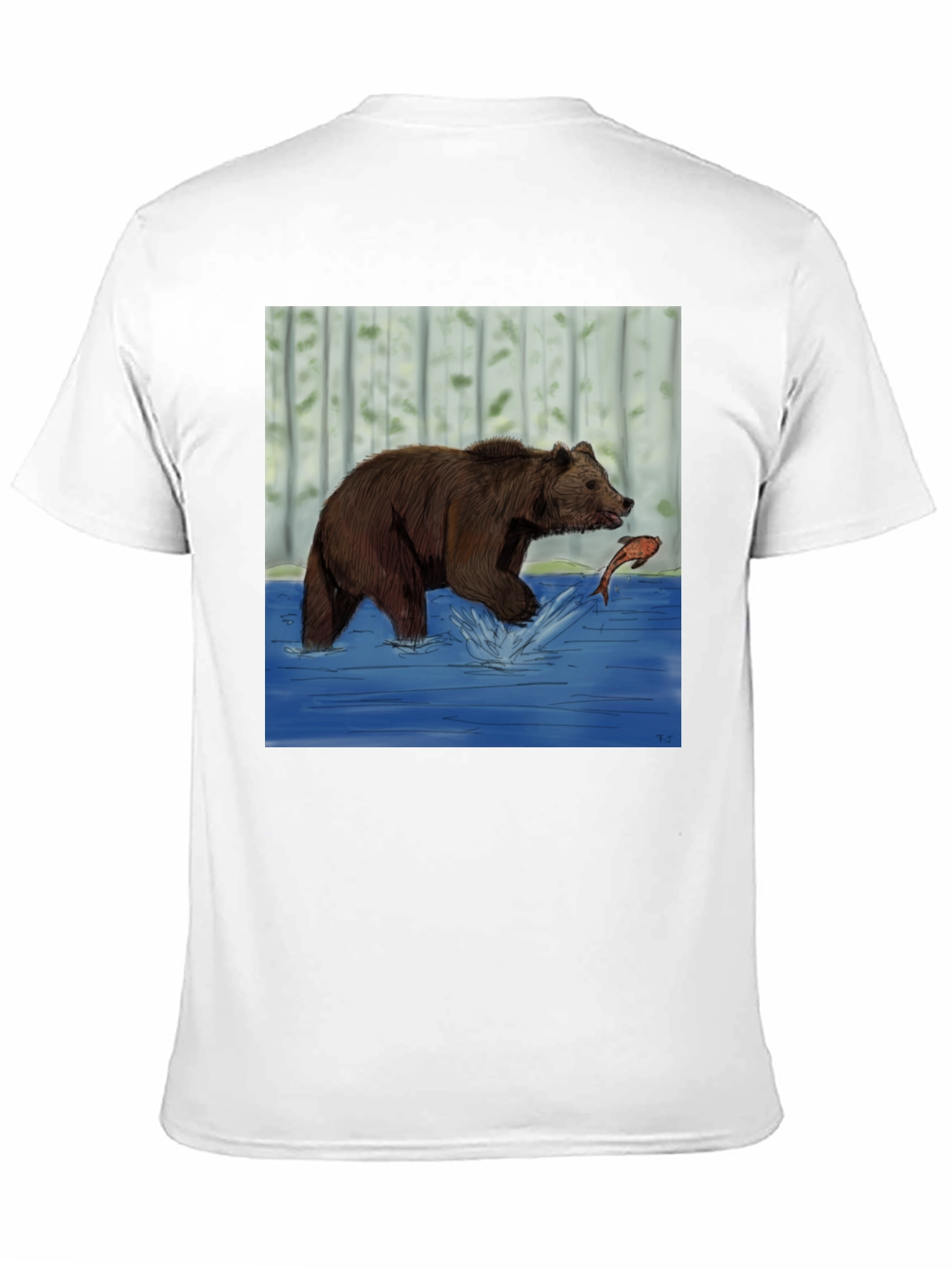 Bear and Fish Graphic Tee - Black Cotton Blend