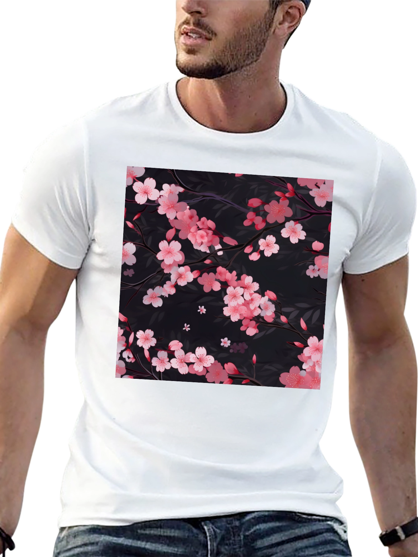 Cherry Blossom Print Black T-Shirt