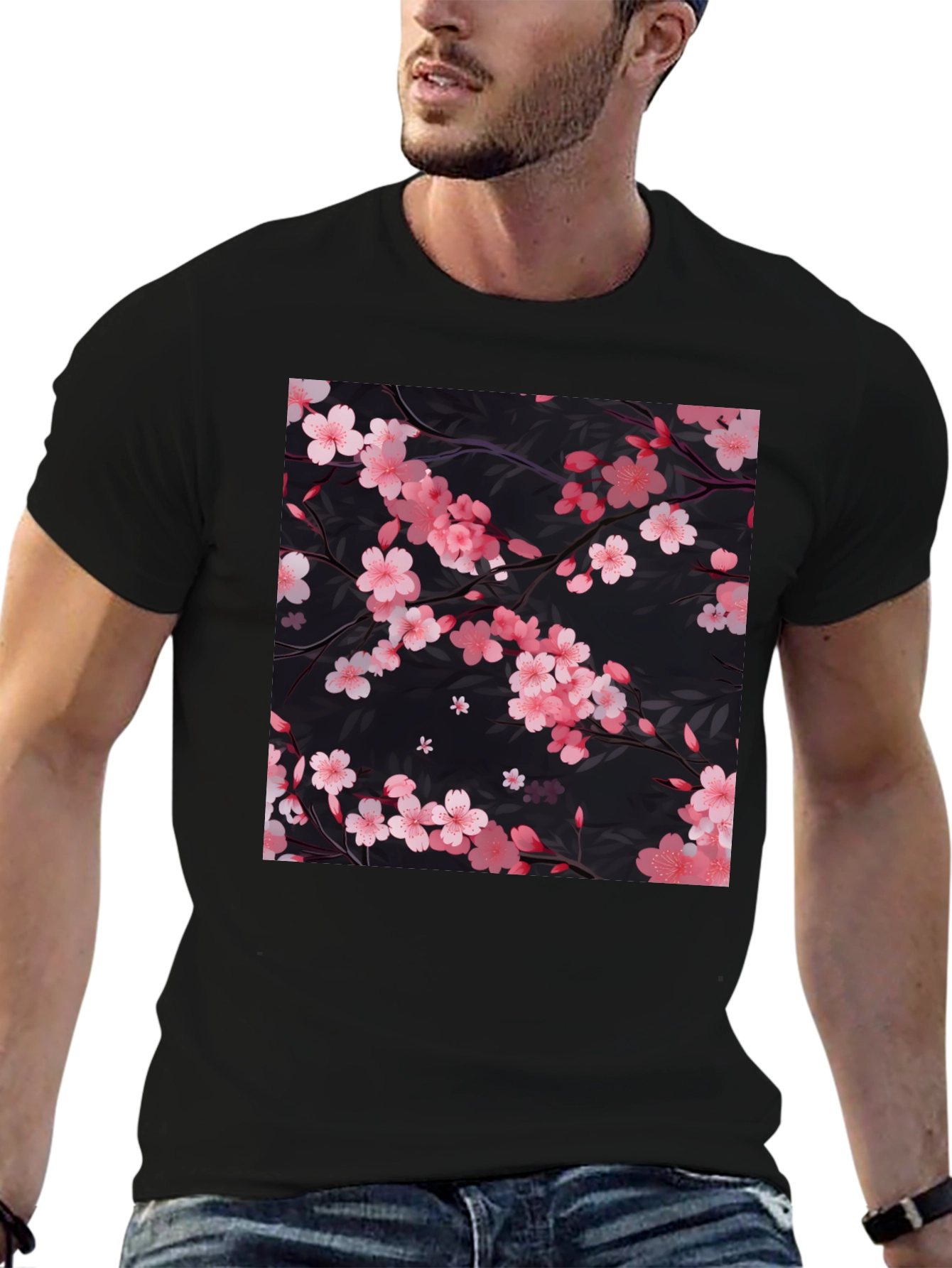 Cherry Blossom Print Black T-Shirt