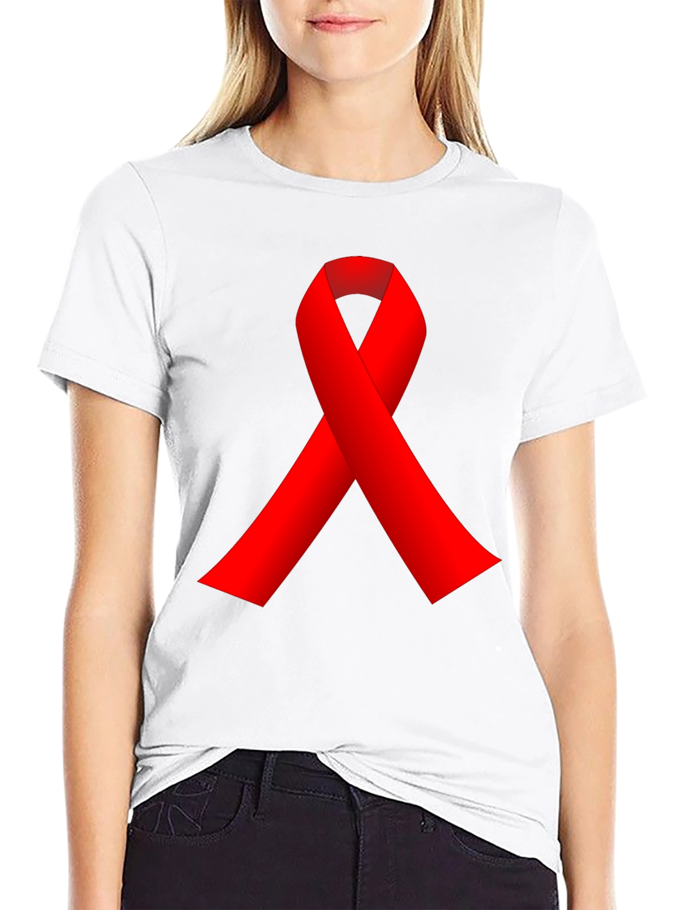 Red Ribbon Black T-Shirt - AIDS Awareness