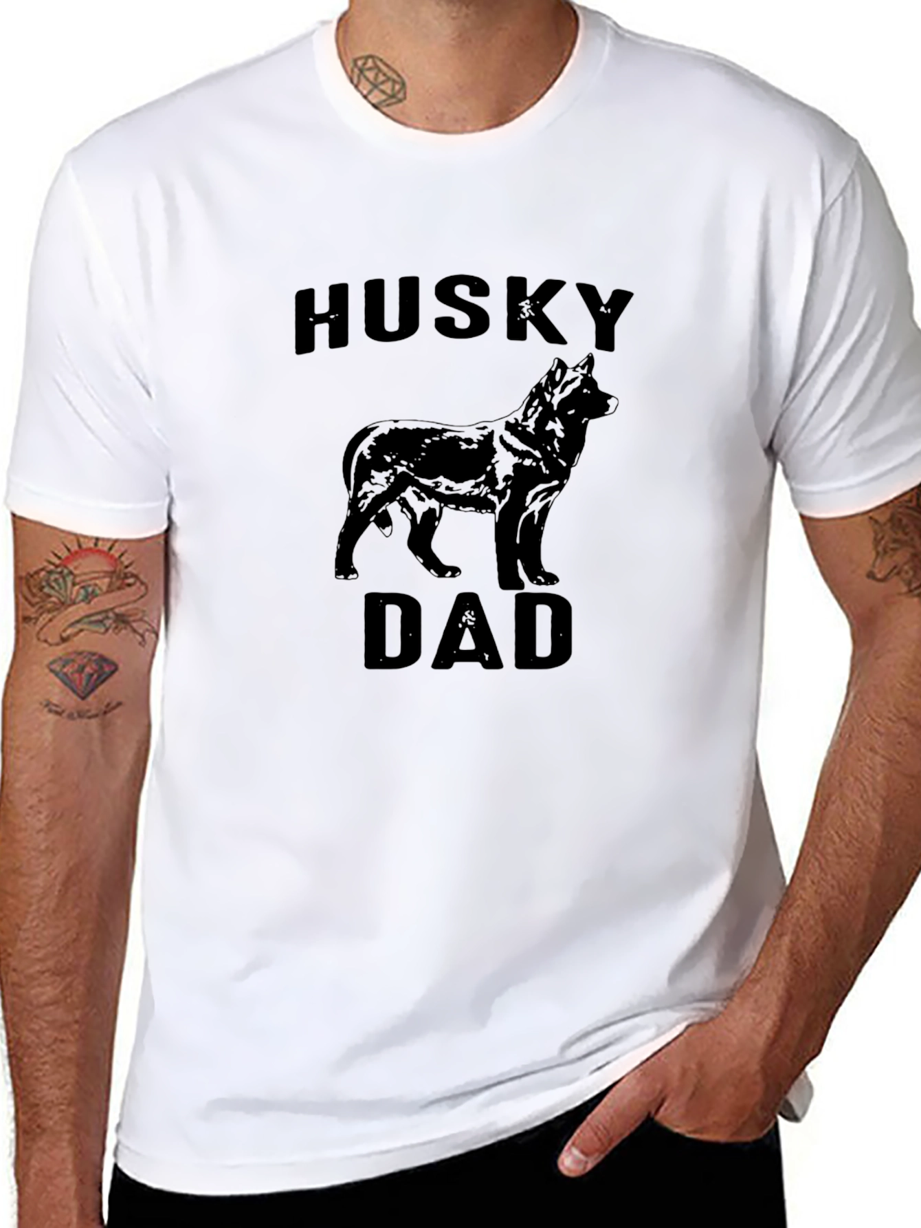 Husky Dad Black Graphic Tee Shirt