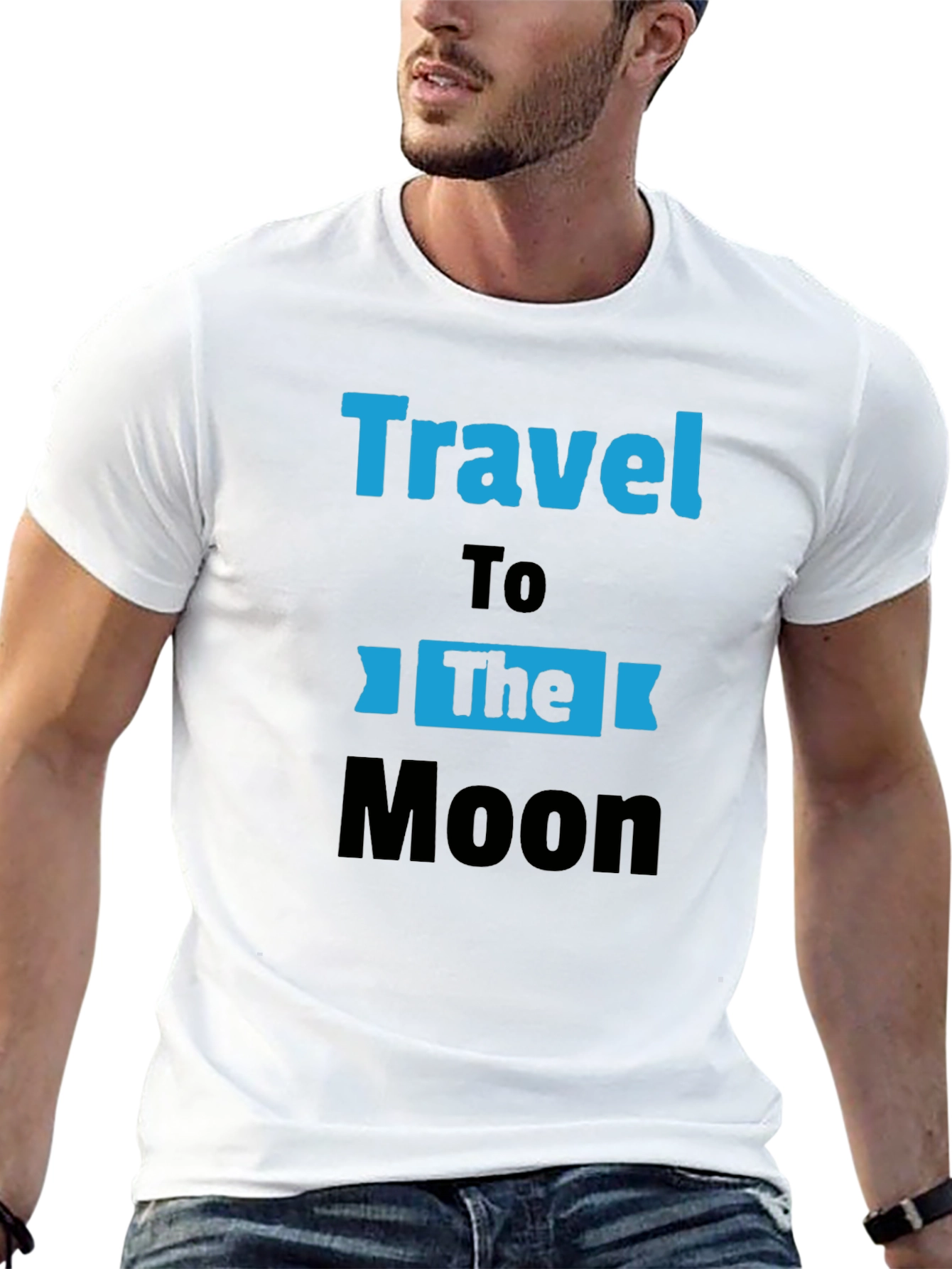 Travel to the Moon Black Graphic T-Shirt