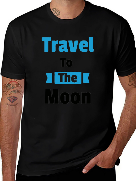 Travel to the Moon Black Graphic T-Shirt
