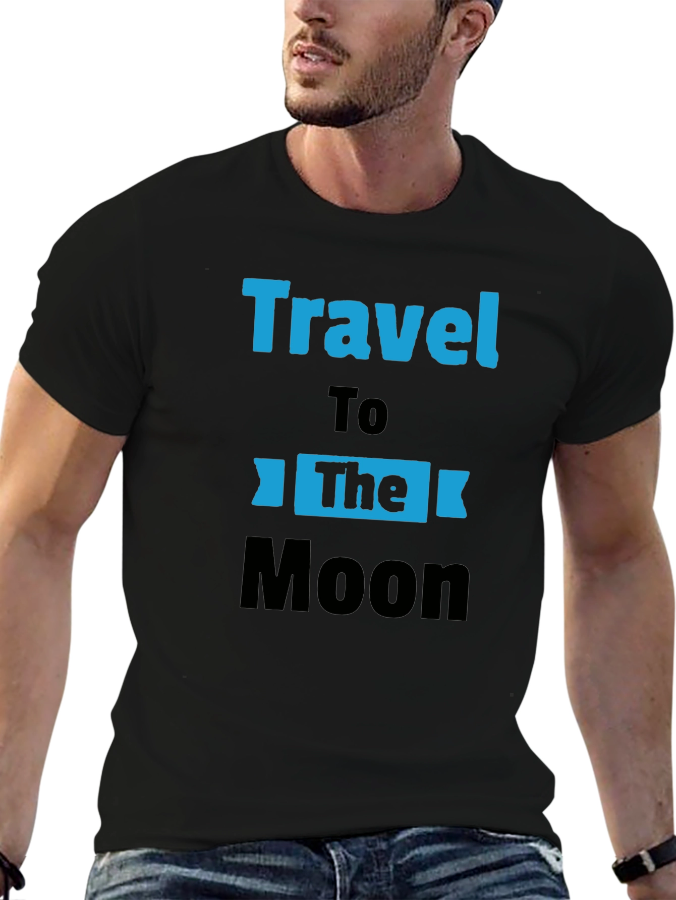Travel to the Moon Black Graphic T-Shirt