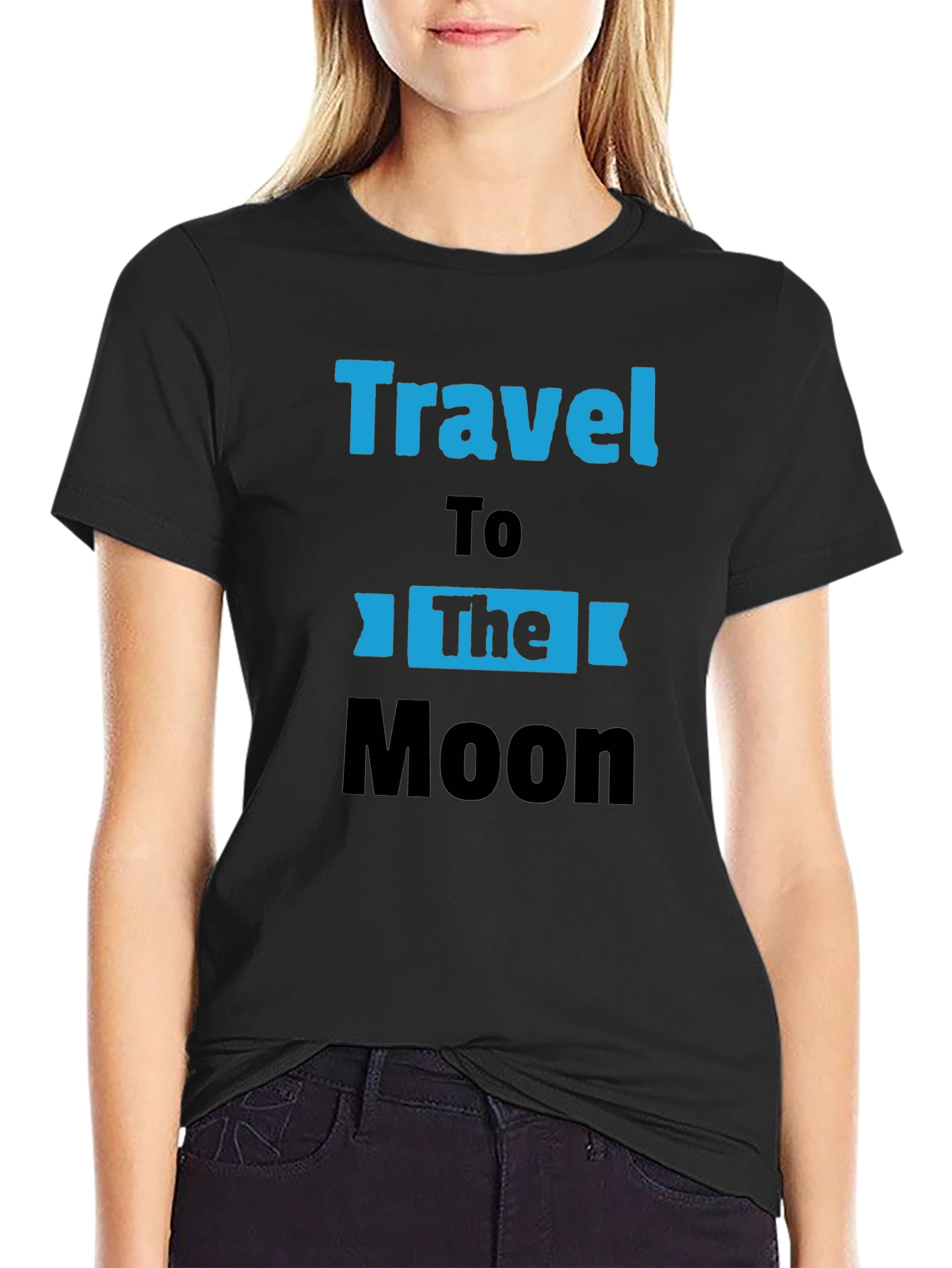 Travel to the Moon Black Graphic T-Shirt