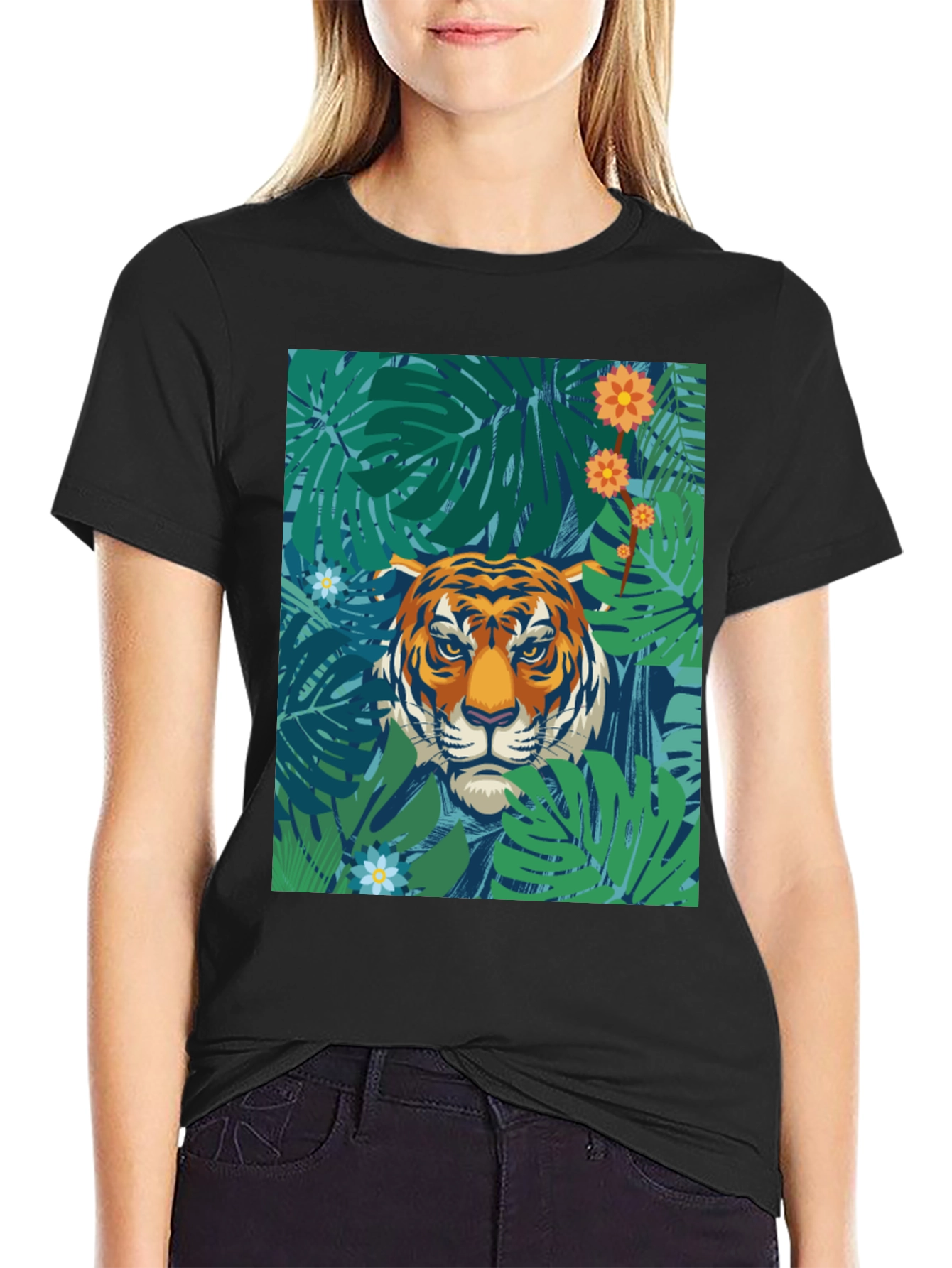 Jungle Tiger Graphic Tee - Black Cotton T-Shirt