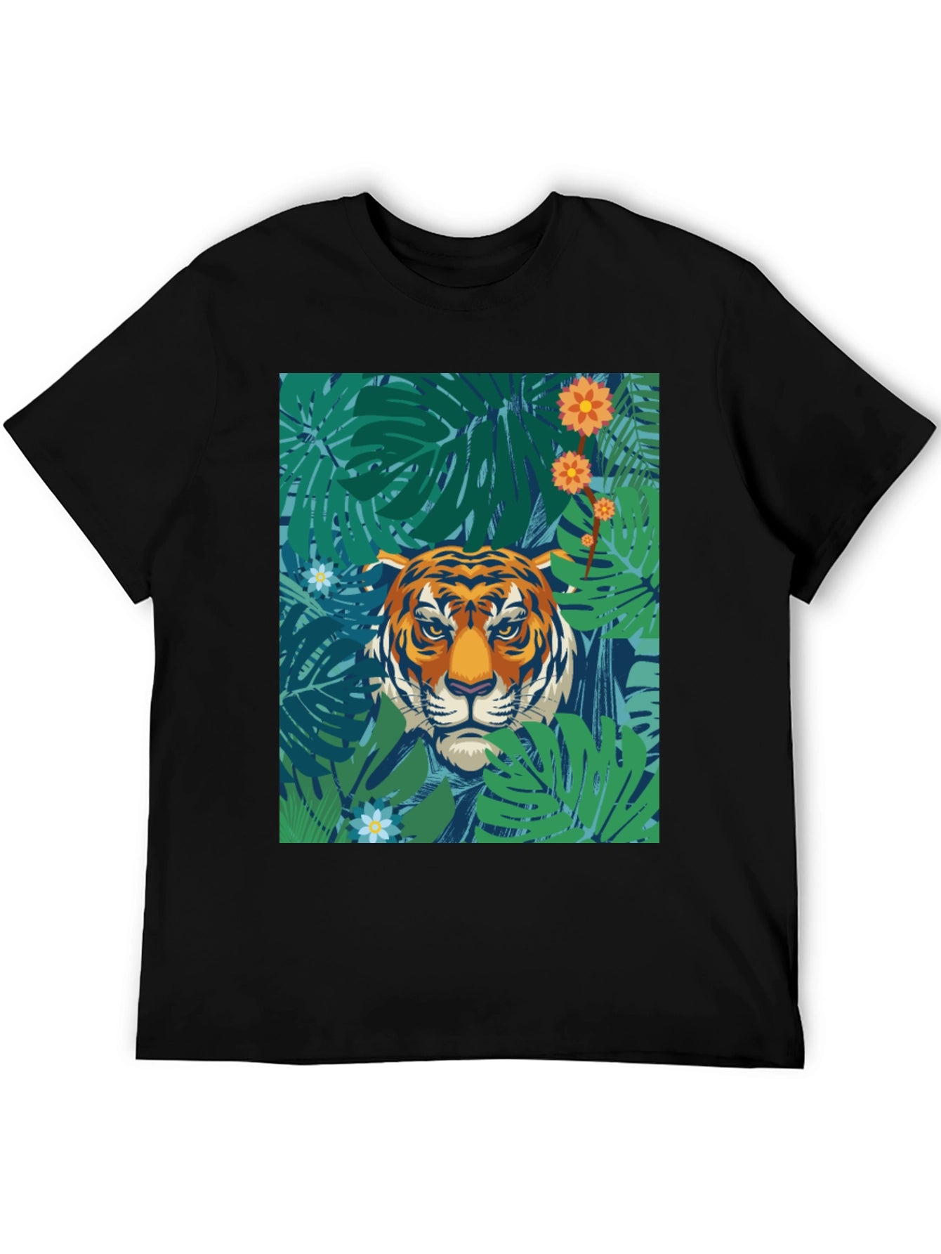 Jungle Tiger Graphic Tee - Black Cotton T-Shirt
