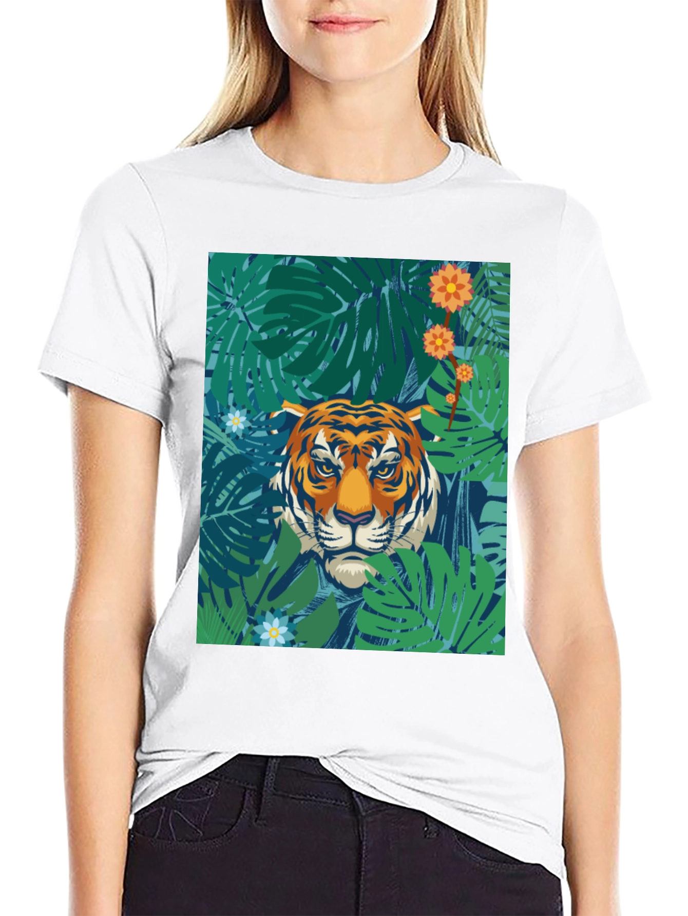 Jungle Tiger Graphic Tee - Black Cotton T-Shirt
