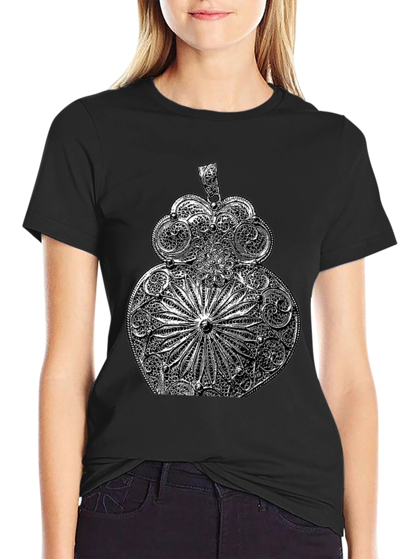 Ornate Filigree Design Black T-Shirt