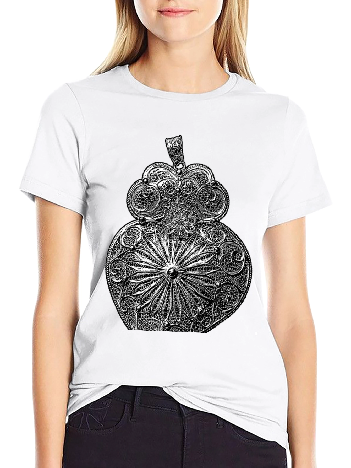 Ornate Filigree Design Black T-Shirt