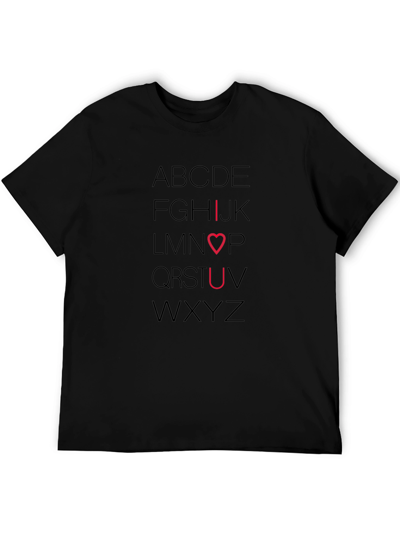 I Heart U Alphabet Black Tee Shirt