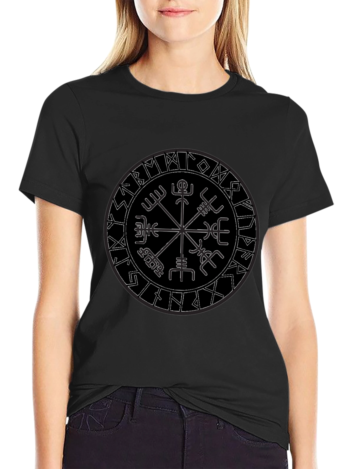 Vegvisir Compass Black T-Shirt Norse Viking Runes