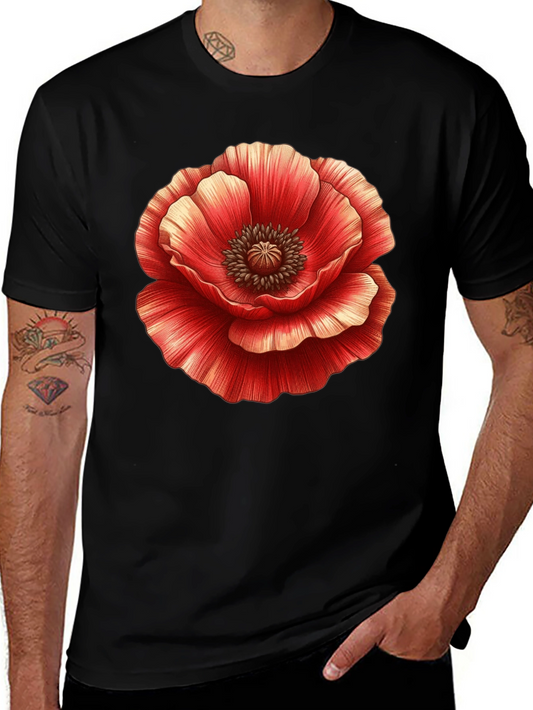 Poppy Print Black Tee - Unique Floral Graphic T-Shirt