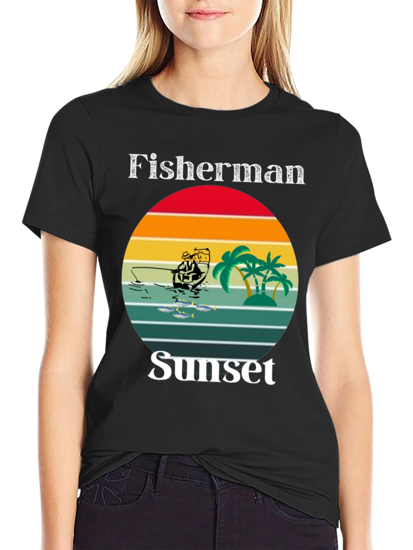 Fisherman Sunset Graphic T-Shirt