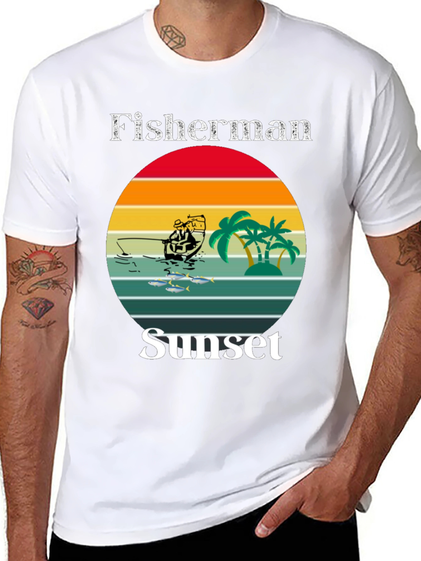 Fisherman Sunset Graphic T-Shirt