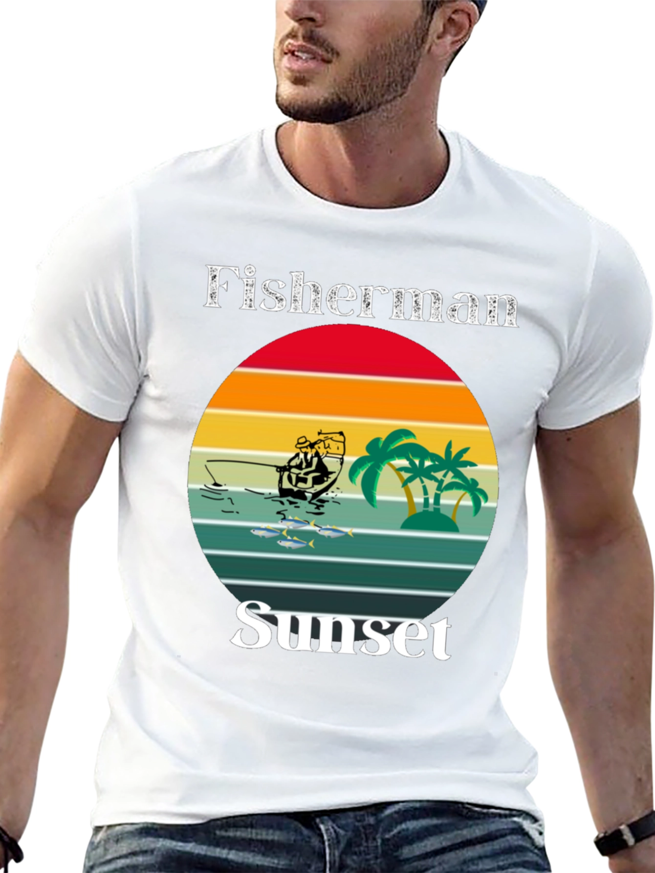 Fisherman Sunset Graphic T-Shirt