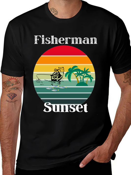 Fisherman Sunset Graphic T-Shirt